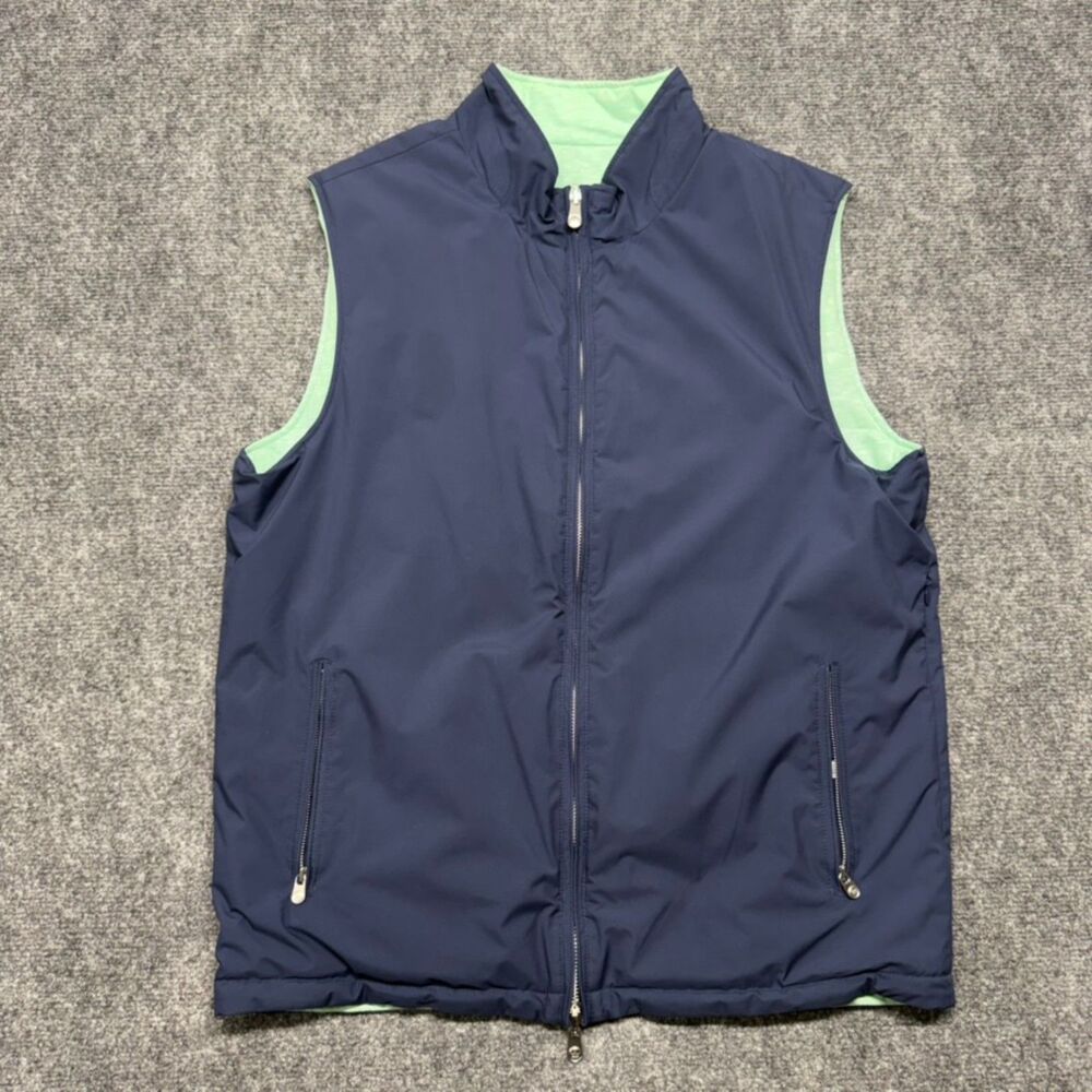 Peter Millar Men's Reversible Vest Medium Navy Mint Green Full Zip Golf
